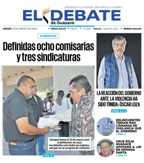 Portada de El Debate de Guasave del jueves, 13 de marzo de 2025