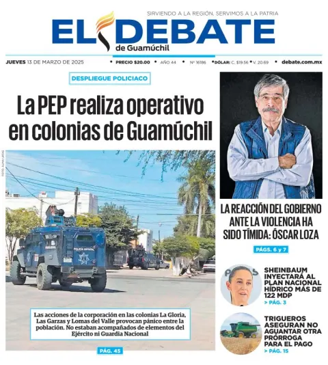 Portada de El Debate de Guamuchil del jueves, 13 de marzo de 2025