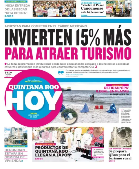 Portada de Quintana Roo Hoy del jueves, 13 de marzo de 2025