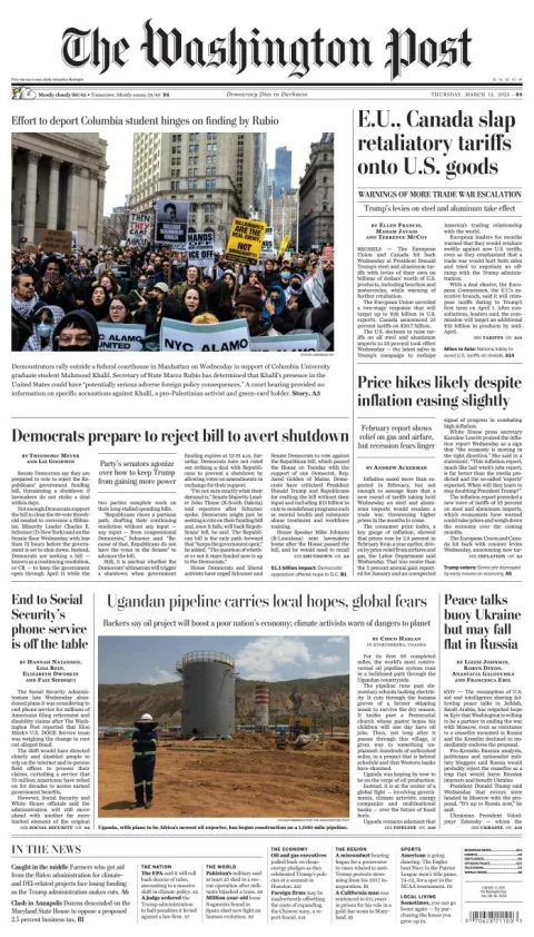Portada de The Washington Post del jueves, 13 de marzo de 2025