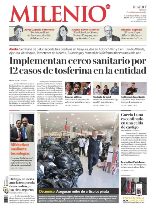 Portada de Milenio Hidalgo del jueves, 13 de marzo de 2025