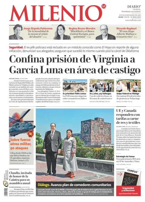 Portada de Milenio del jueves, 13 de marzo de 2025