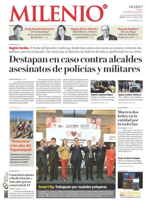 Portada de Milenio Puebla del jueves, 13 de marzo de 2025