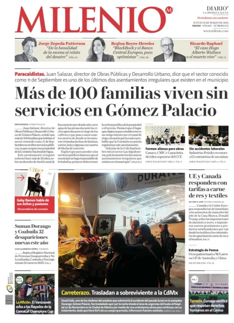 Portada de Milenio Laguna del jueves, 13 de marzo de 2025