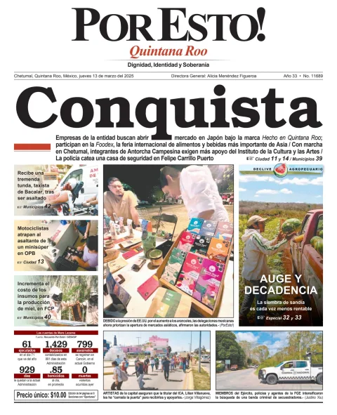 Portada de Por Esto (quintana Roo Chetumal) del jueves, 13 de marzo de 2025
