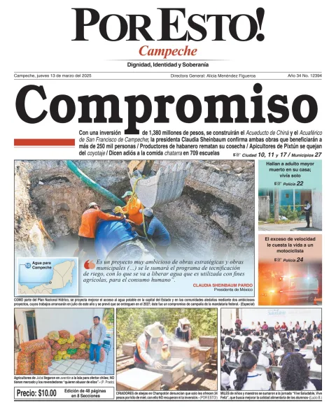 Portada de Por Esto (campeche) del jueves, 13 de marzo de 2025
