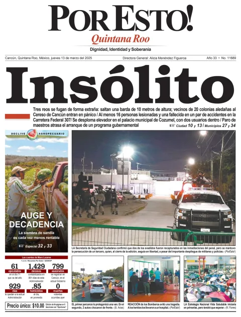 Portada de Por Esto (quintana Roo Cancun) del jueves, 13 de marzo de 2025