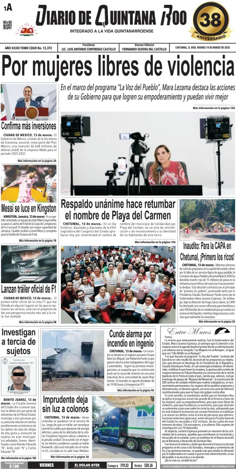 Portada de Diario de Quintana Roo (portada)