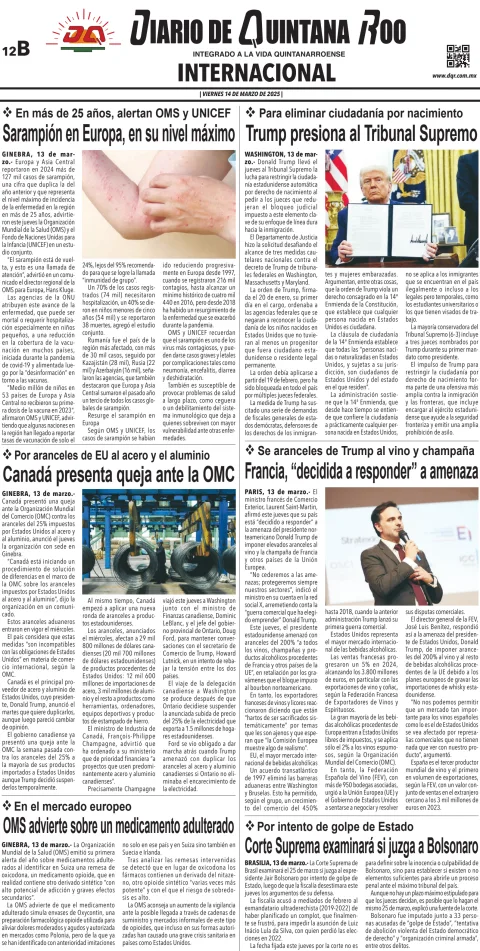 Portada de Diario de Quintana Roo (contra Portada)