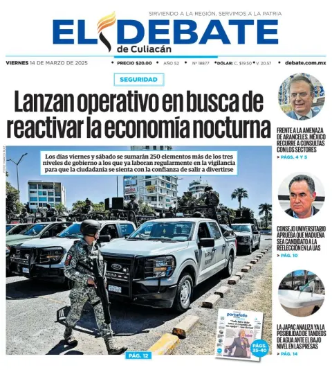 Portada de El Debate de Culiacan del viernes, 14 de marzo de 2025