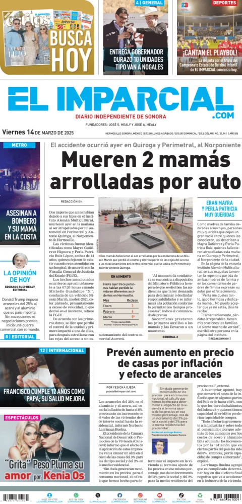 Portada de El Imparcial del viernes, 14 de marzo de 2025