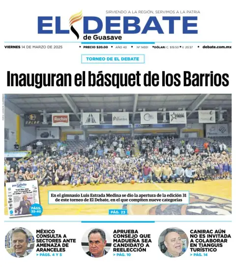 Portada de El Debate de Guasave del viernes, 14 de marzo de 2025