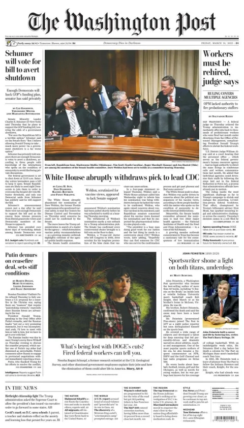 Portada de The Washington Post del viernes, 14 de marzo de 2025