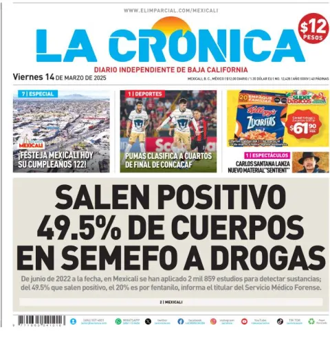 Portada de La Cronica del viernes, 14 de marzo de 2025