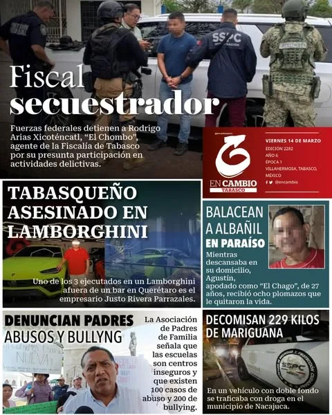 Portada de En Cambio - Tabasco (contraportada) del viernes, 14 de marzo de 2025
