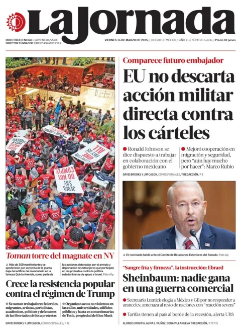 Portada de La Jornada del viernes, 14 de marzo de 2025
