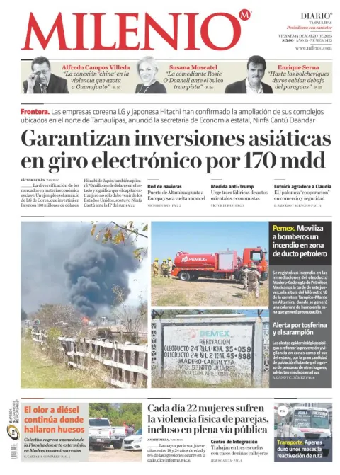 Portada de Milenio Tamaulipas del viernes, 14 de marzo de 2025