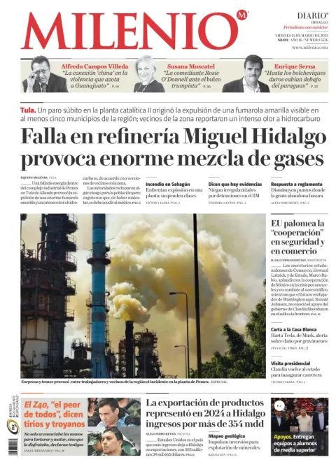 Portada de Milenio Hidalgo del viernes, 14 de marzo de 2025