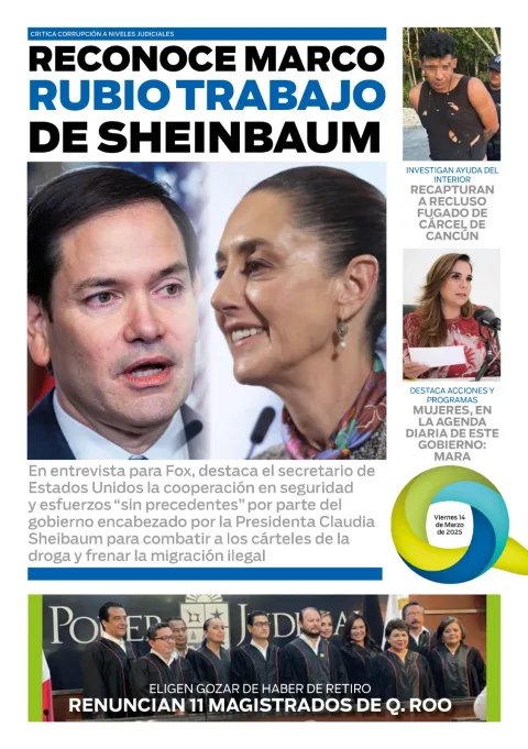 Portada de El Quintana Roo (contraportada) del viernes, 14 de marzo de 2025