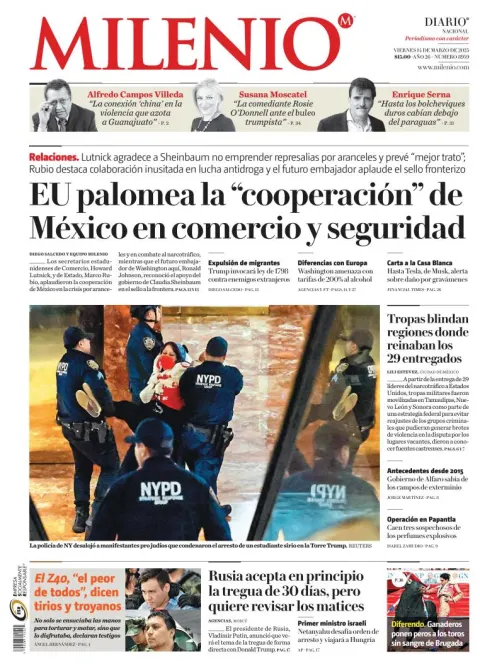 Portada de Milenio del viernes, 14 de marzo de 2025