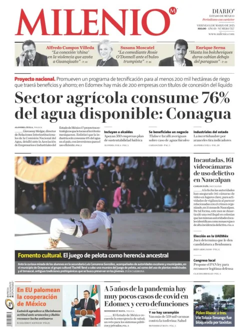 Portada de Milenio Edo de Mexico del viernes, 14 de marzo de 2025