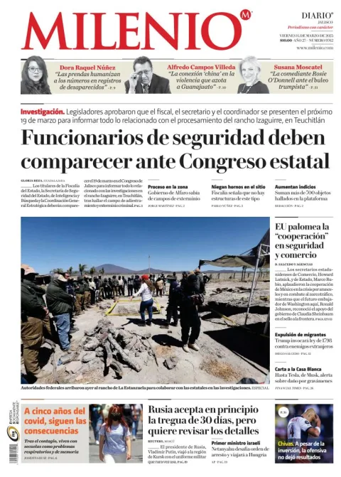 Portada de Milenio Jalisco del viernes, 14 de marzo de 2025