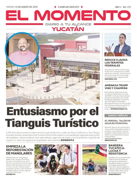 Portada de El Momento Yucatan del viernes, 14 de marzo de 2025