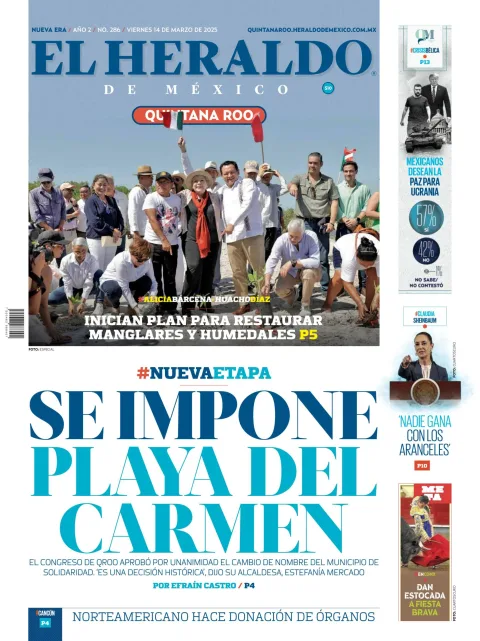 Portada de El Heraldo de Mexico - Quintana Roo del viernes, 14 de marzo de 2025