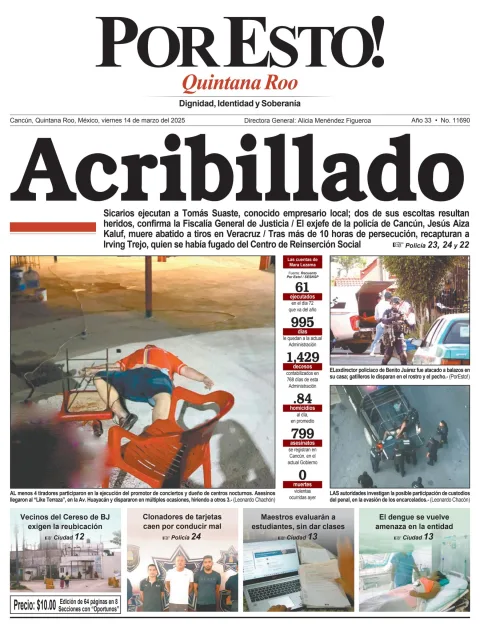 Portada de Por Esto (quintana Roo Cancun) del viernes, 14 de marzo de 2025