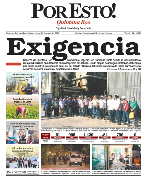Portada de Por Esto (quintana Roo Chetumal) del viernes, 14 de marzo de 2025