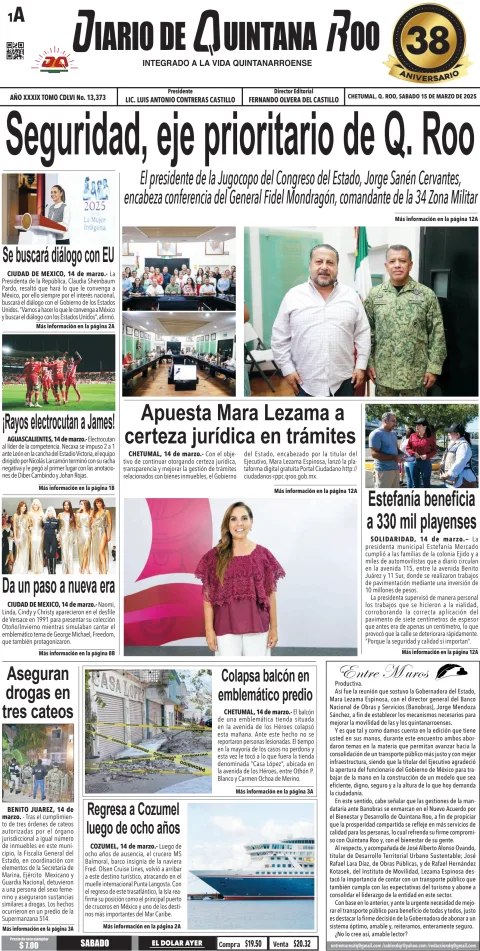 Portada de Diario de Quintana Roo (portada)