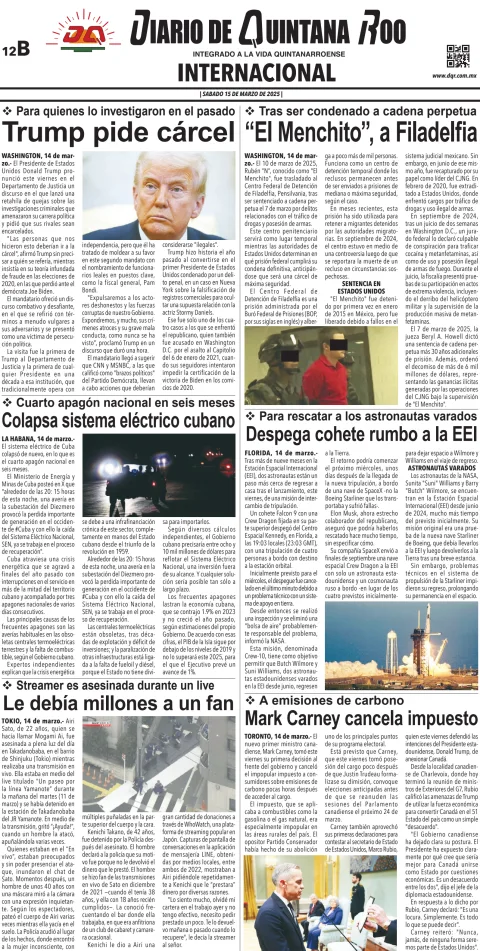 Portada de Diario de Quintana Roo (contra Portada)