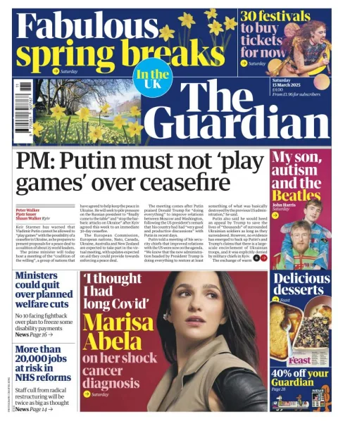 Portada de The Guardian (reino Unido)