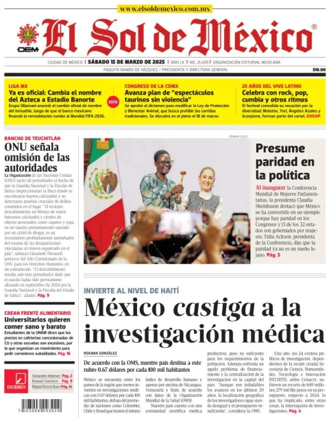 Portada de El Sol de Mexico