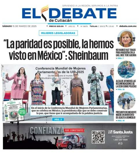Portada de El Debate de Culiacan del sábado, 15 de marzo de 2025