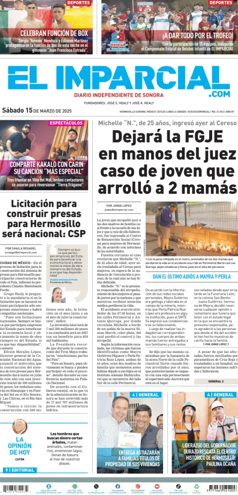 Portada de El Imparcial del sábado, 15 de marzo de 2025