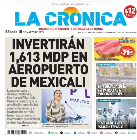 Portada de La Cronica del sábado, 15 de marzo de 2025