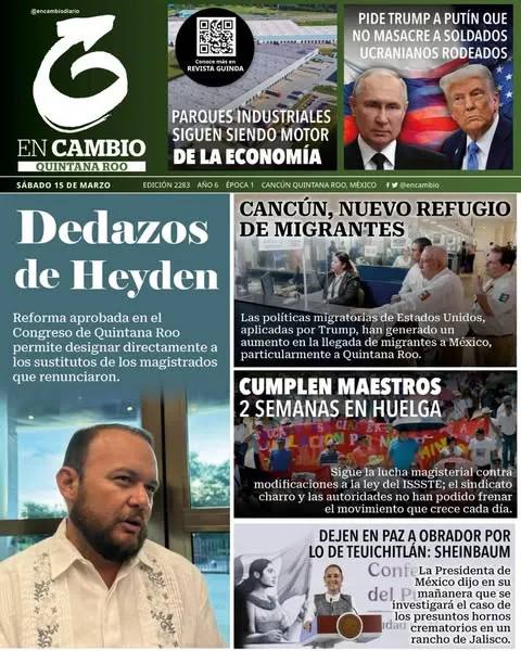 Portada de En Cambio - Quintana Roo (portada) del sábado, 15 de marzo de 2025
