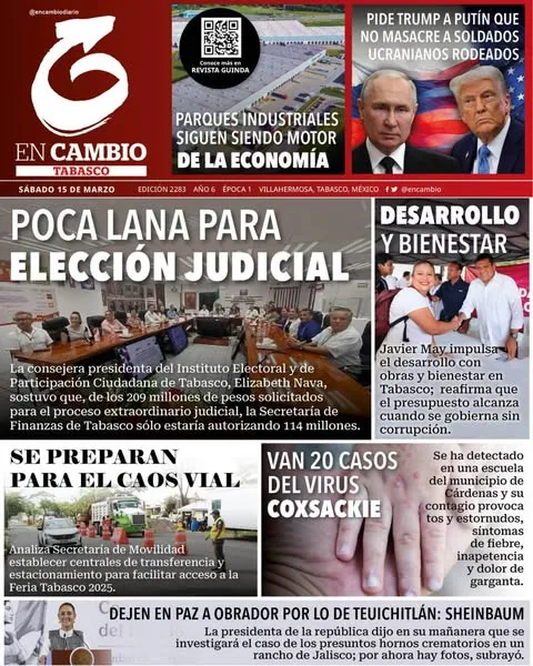 Portada de En Cambio - Tabasco (portada) del sábado, 15 de marzo de 2025