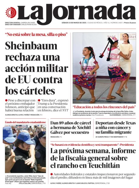Portada de La Jornada del sábado, 15 de marzo de 2025