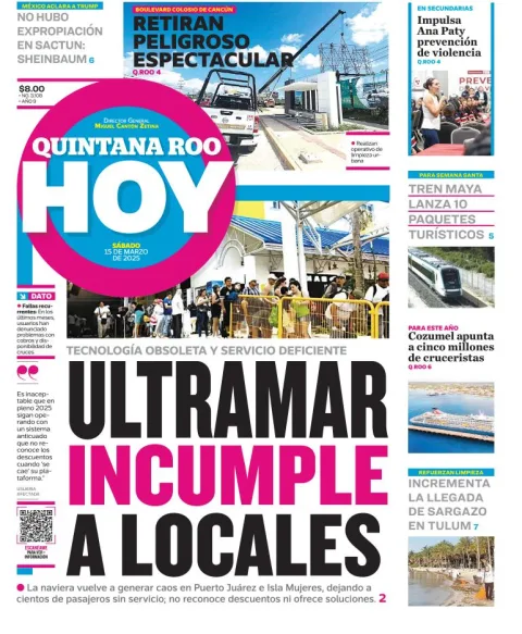 Portada de Quintana Roo Hoy del sábado, 15 de marzo de 2025