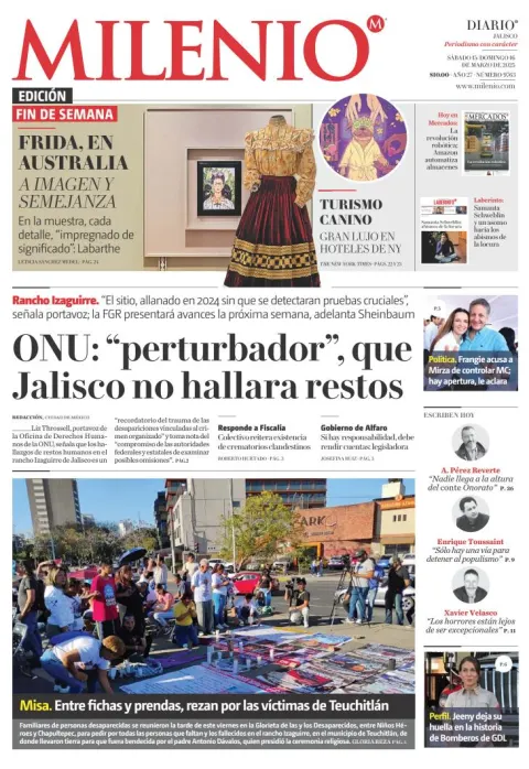 Portada de Milenio Jalisco del sábado, 15 de marzo de 2025