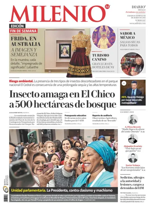 Portada de Milenio Hidalgo del sábado, 15 de marzo de 2025