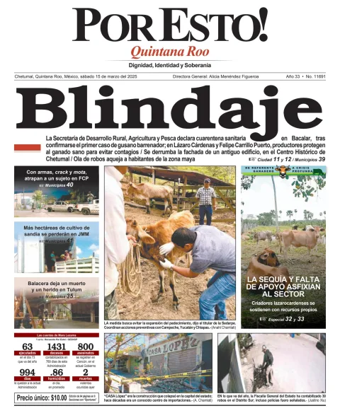 Portada de Por Esto (quintana Roo Chetumal) del sábado, 15 de marzo de 2025