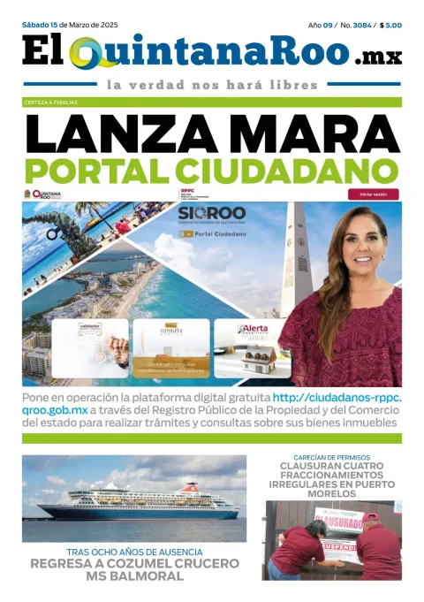 Portada de El Quintana Roo (portada) del sábado, 15 de marzo de 2025