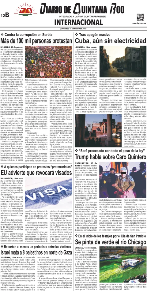 Portada de Diario de Quintana Roo (contra Portada)