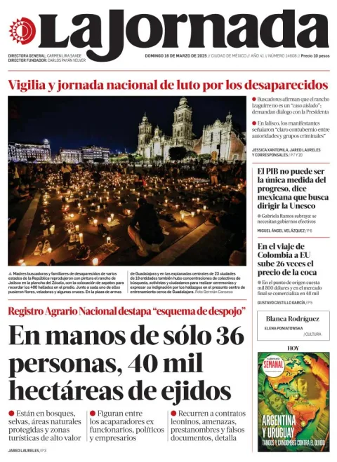 Portada de La Jornada del domingo, 16 de marzo de 2025