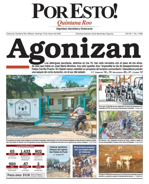 Portada de Por Esto (quintana Roo Chetumal) del domingo, 16 de marzo de 2025