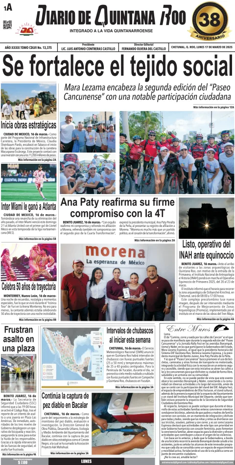 Portada de Diario de Quintana Roo (portada)