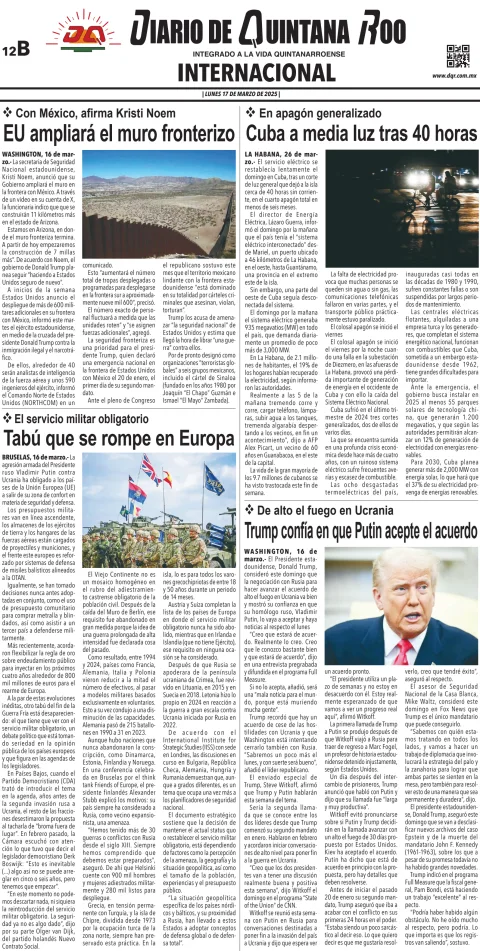 Portada de Diario de Quintana Roo (contra Portada)